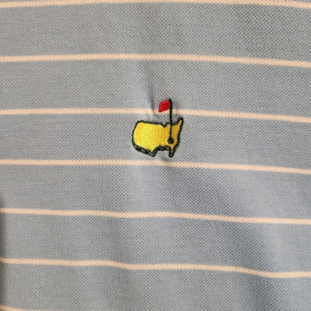 Masters Collection Sz L Mens Striped Blue Polo Golf Shirt 100% Cotton